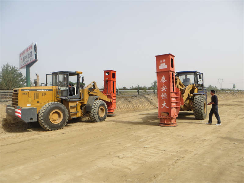 Two Rapid Impact Compactions are installed on the forklift for construction Two Rapid Impact Compactions are installed on the forklift for construction